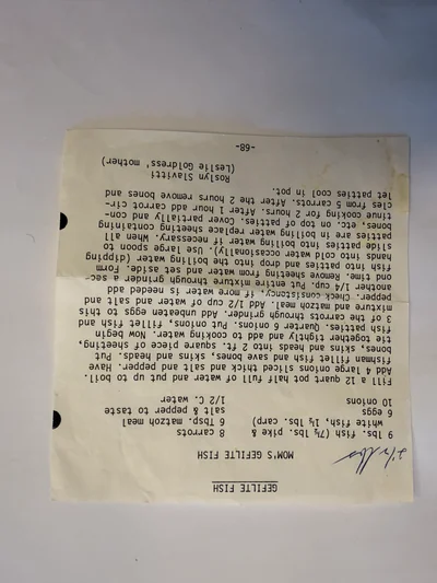 Scan page 1 of Mom's Gefilte Fish