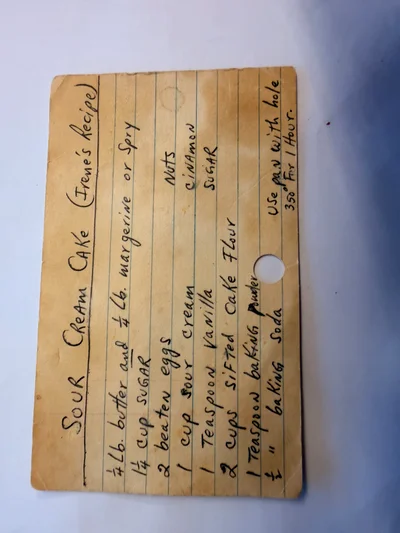 Scan page 1 of Sour Cream Cake (Irene's Recipe)