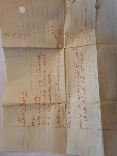 Scan page 1 of Mom's Meatballs